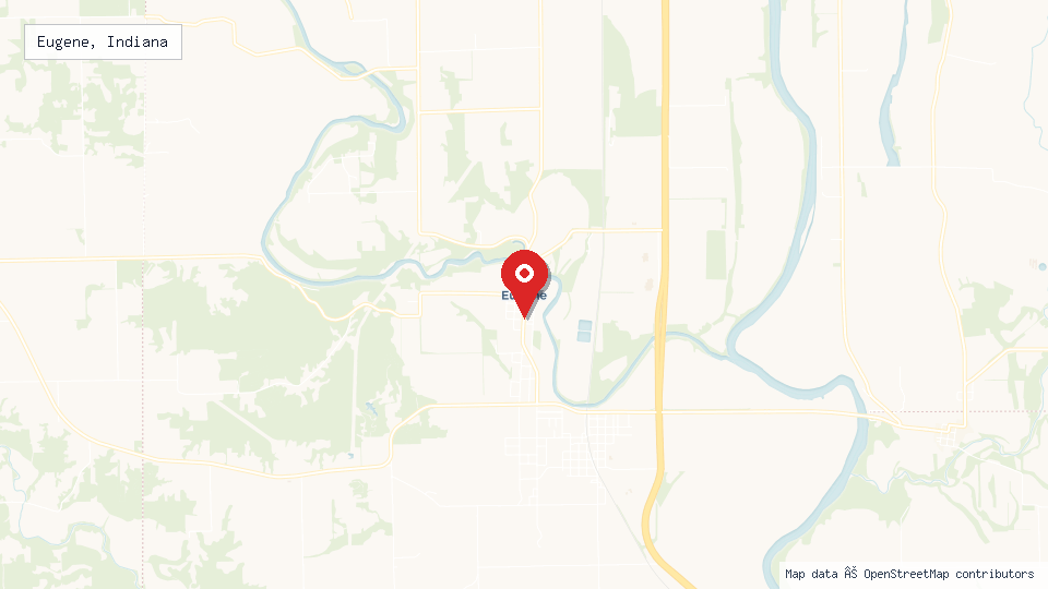 Street map of Eugene, Indiana with location pin