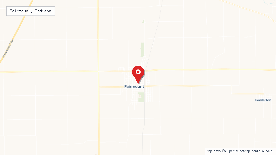 Street map of Fairmount, Indiana with location pin