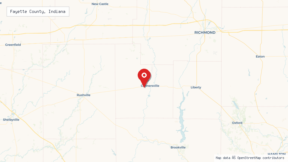Street map of Fayette County, Indiana with location pin