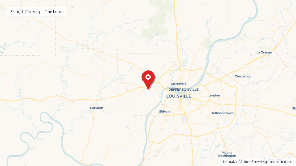 Street map of Floyd County, Indiana with location pin