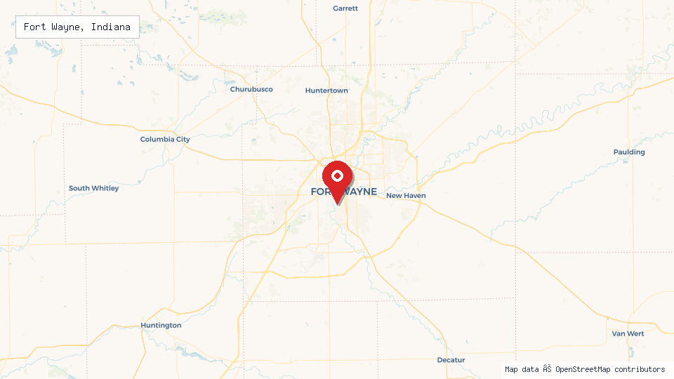 Street map of Fort Wayne, Indiana with location pin