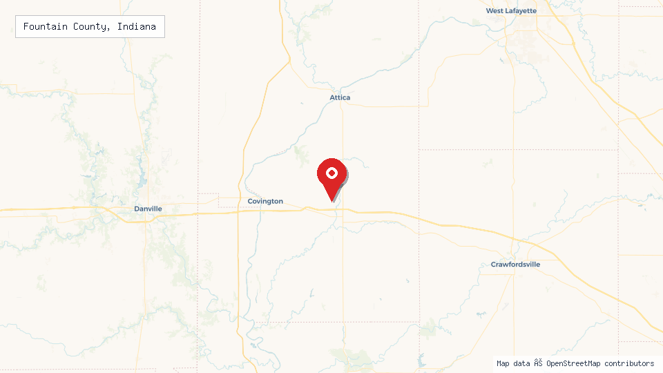 Street map of Fountain County, Indiana with location pin