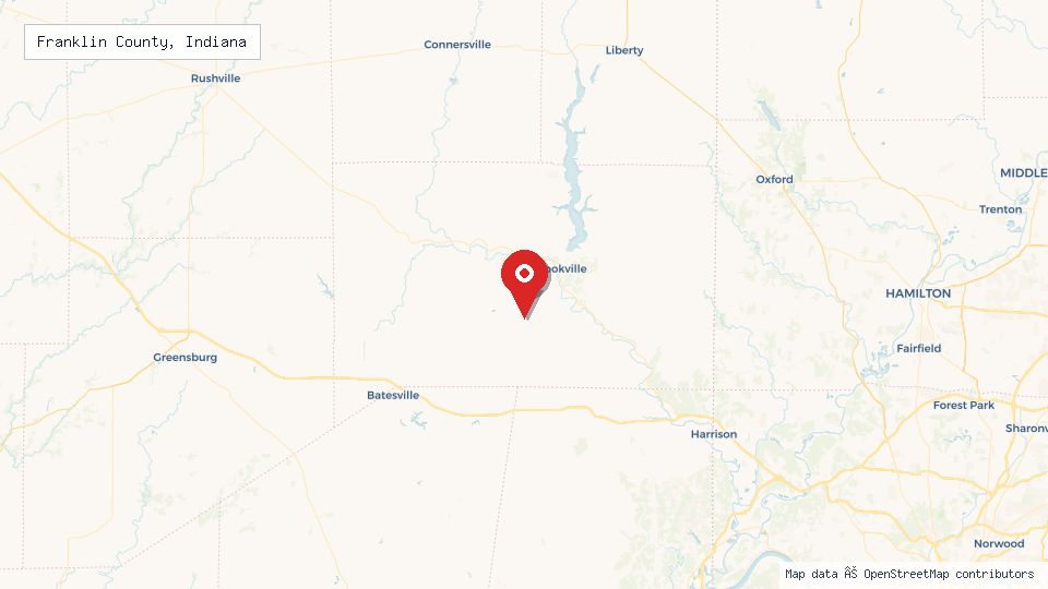 Street map of Franklin County, Indiana with location pin