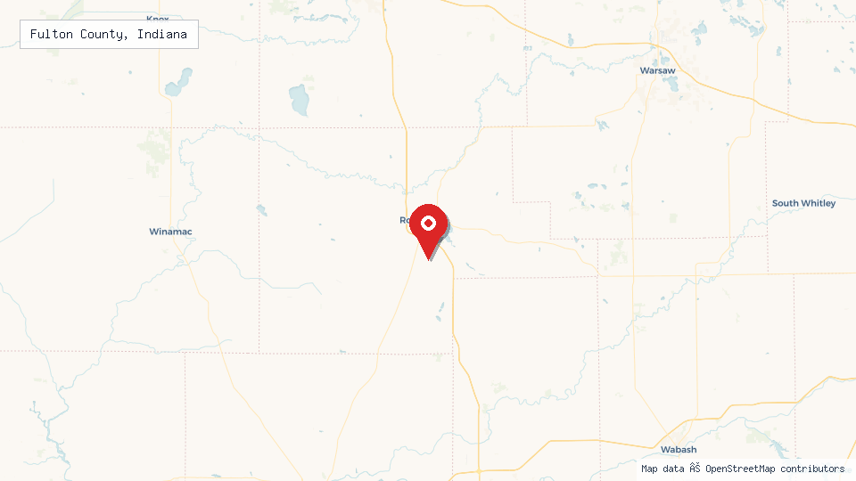 Street map of Fulton County, Indiana with location pin