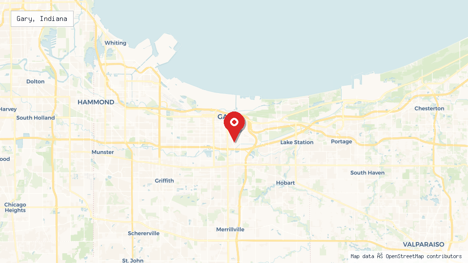 Street map of Gary, Indiana with location pin