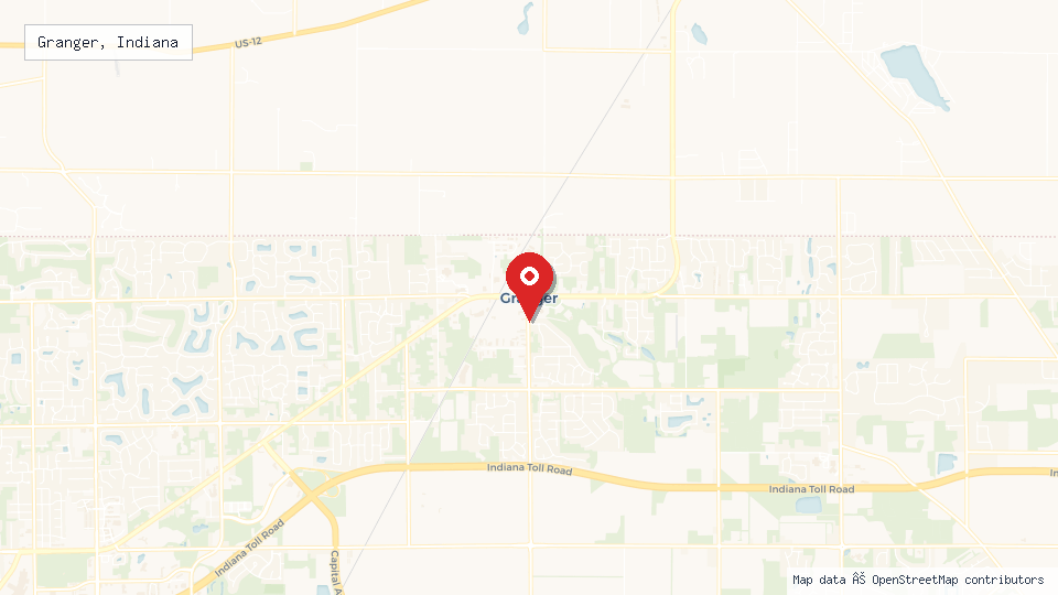 Street map of Granger, Indiana with location pin
