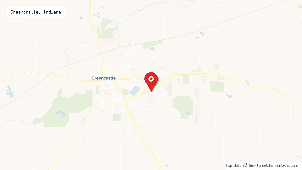 Street map of Greencastle, Indiana with location pin