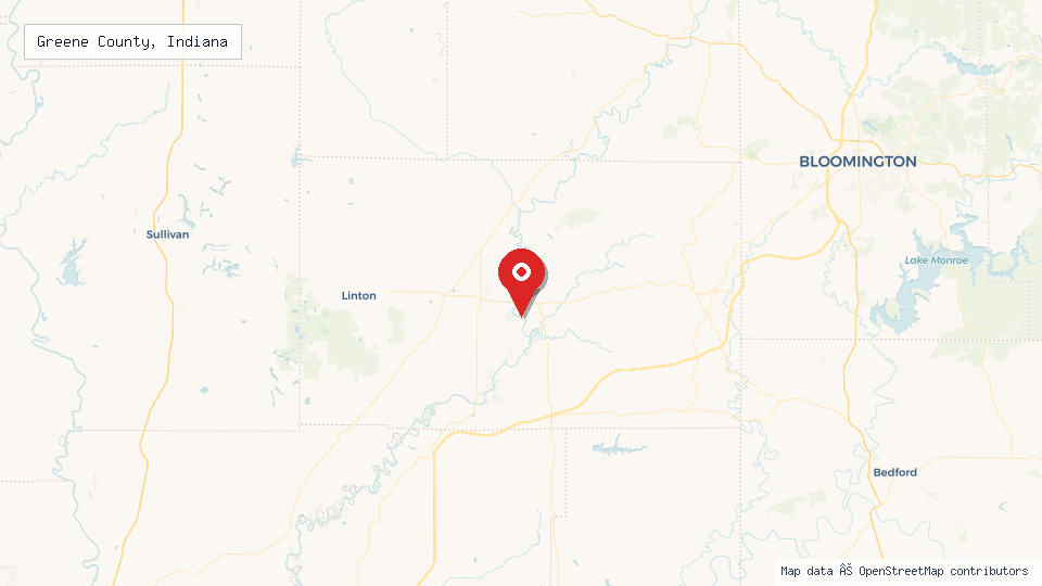 Street map of Greene County, Indiana with location pin