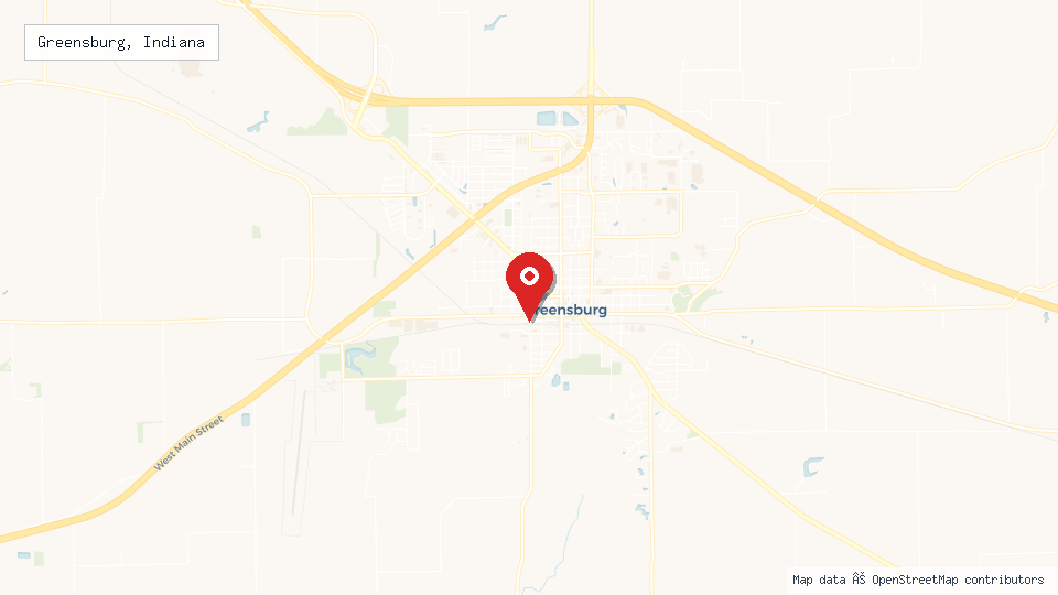 Street map of Greensburg, Indiana with location pin