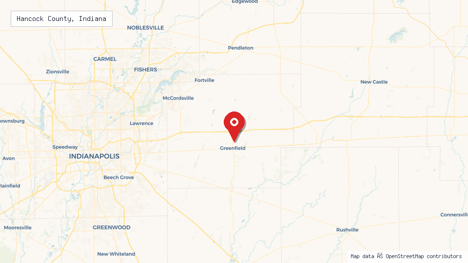 Street map of Hancock County, Indiana with location pin