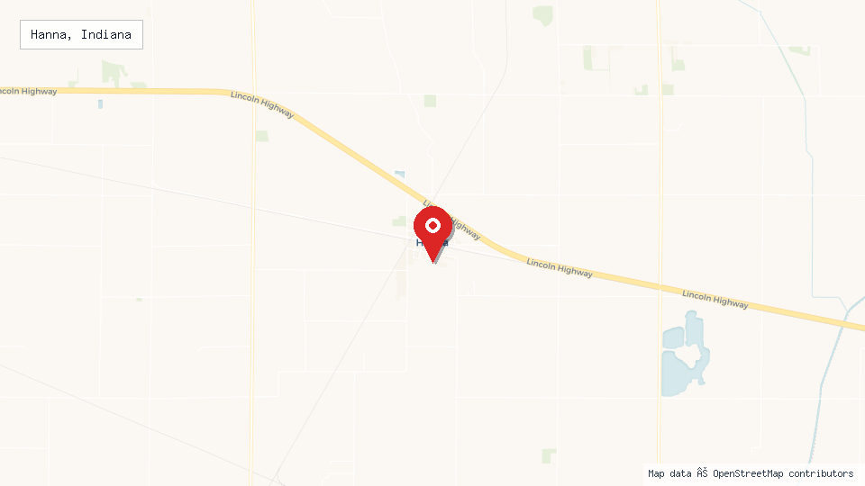 Street map of Hanna, Indiana with location pin