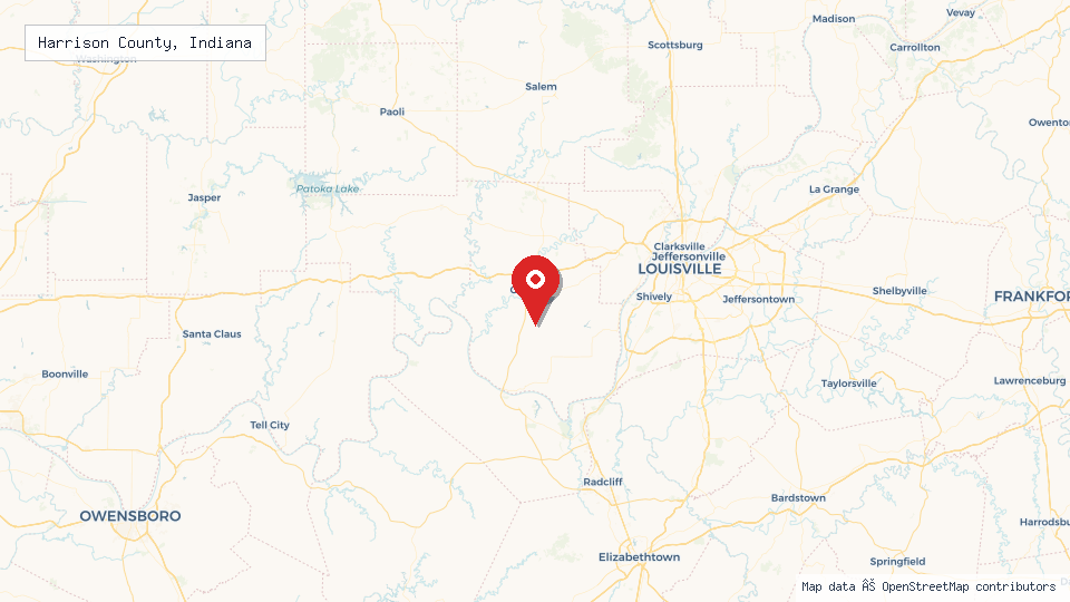 Street map of Harrison County, Indiana with location pin