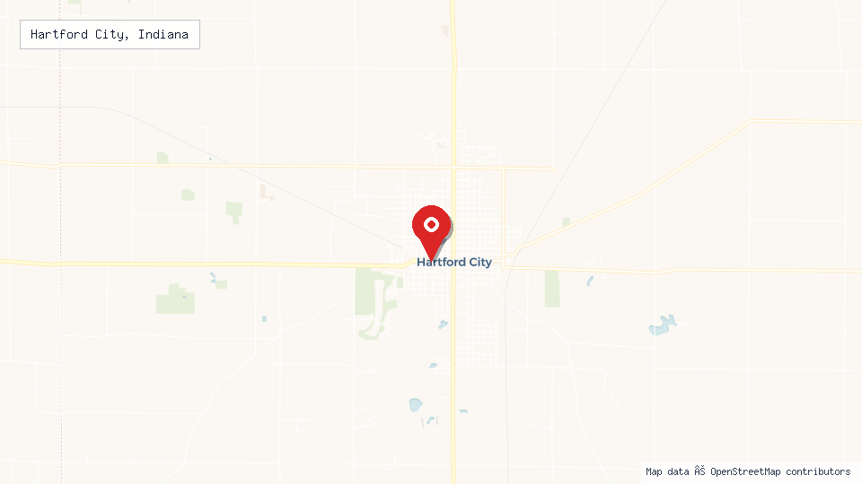 Street map of Hartford City, Indiana with location pin