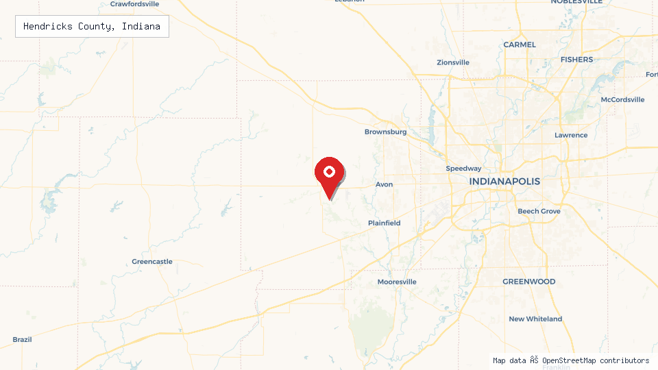 Street map of Hendricks County, Indiana with location pin