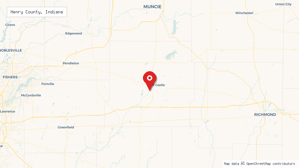 Street map of Henry County, Indiana with location pin