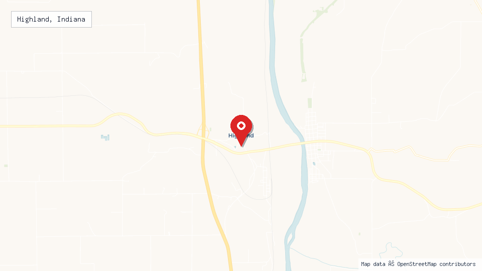 Street map of Highland, Indiana with location pin