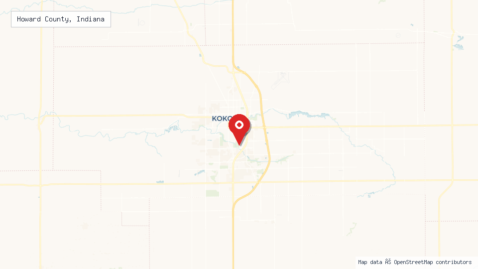 Street map of Howard County, Indiana with location pin