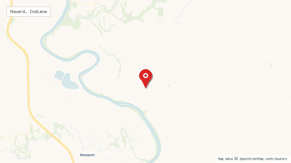Street map of Howard, Indiana with location pin
