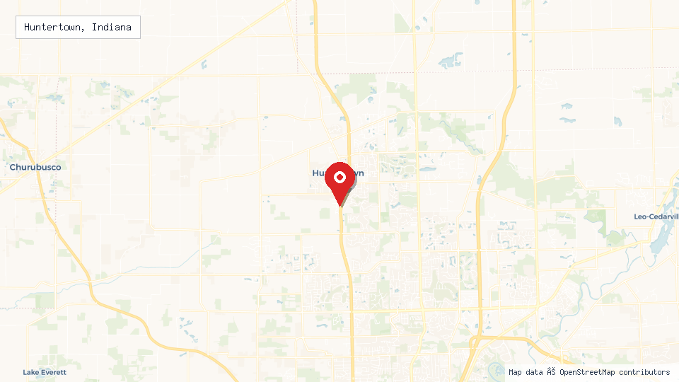 Street map of Huntertown, Indiana with location pin