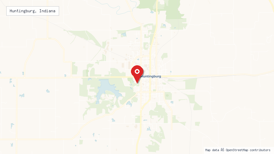 Street map of Huntingburg, Indiana with location pin