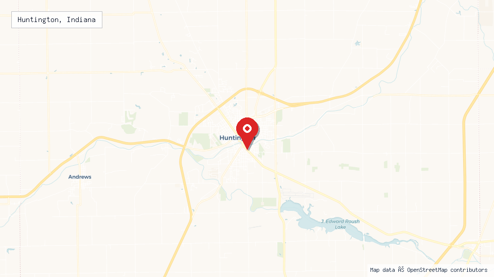 Street map of Huntington, Indiana with location pin