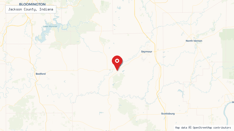 Street map of Jackson County, Indiana with location pin