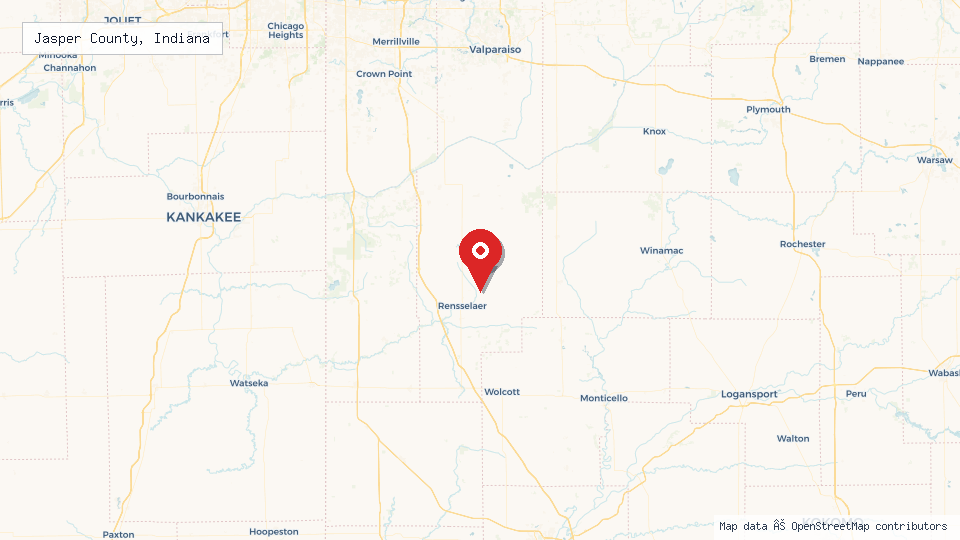 Street map of Jasper County, Indiana with location pin