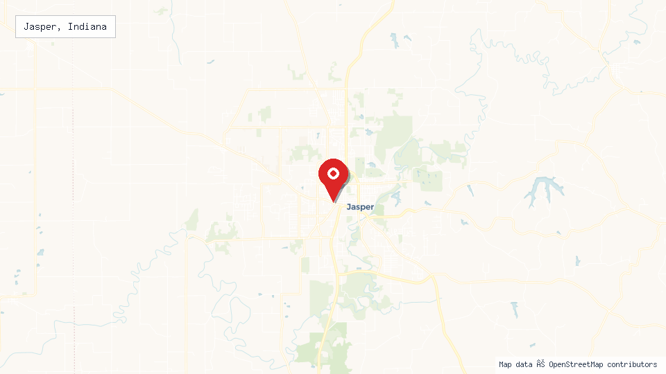 Street map of Jasper, Indiana with location pin