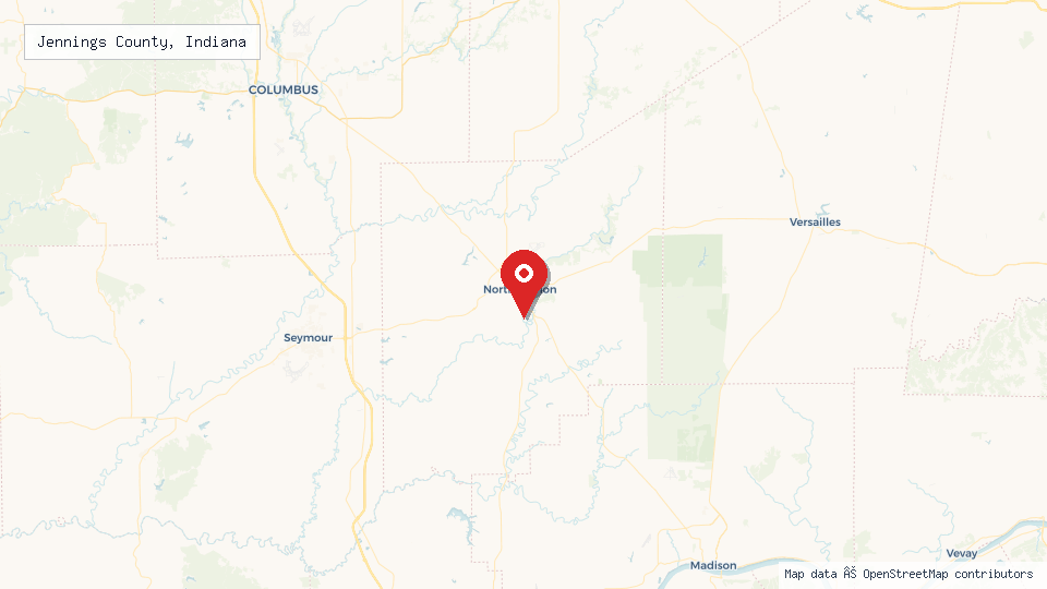 Street map of Jennings County, Indiana with location pin