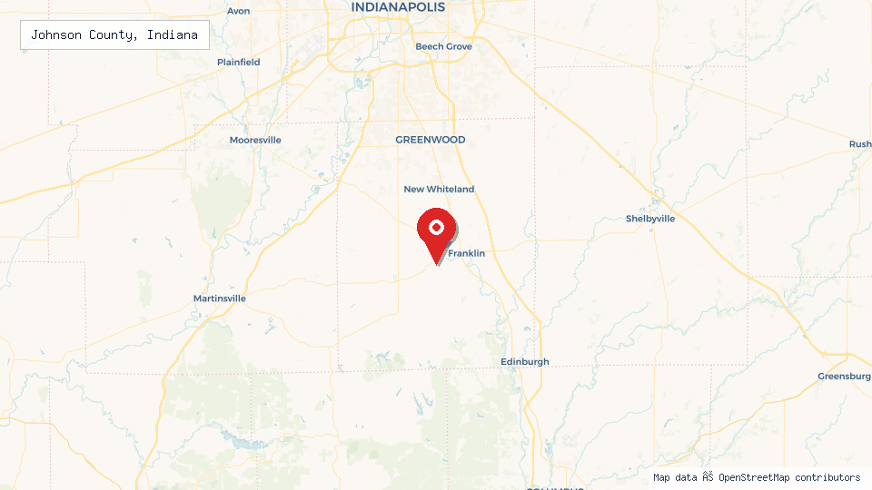 Street map of Johnson County, Indiana with location pin