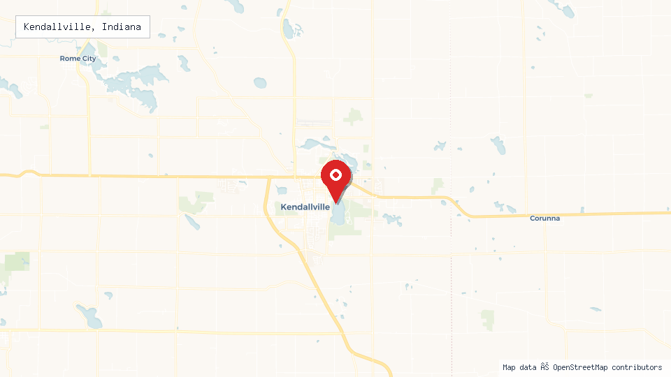 Street map of Kendallville, Indiana with location pin