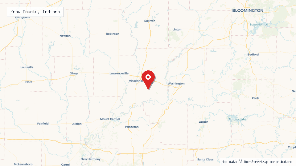 Street map of Knox County, Indiana with location pin