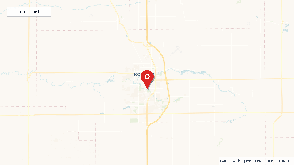 Street map of Kokomo, Indiana with location pin