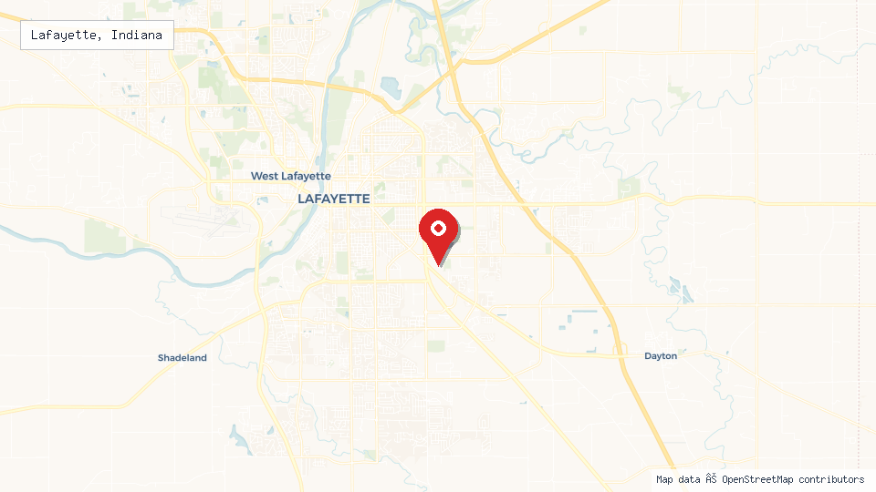 Street map of Lafayette, Indiana with location pin
