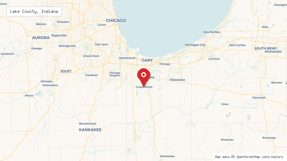 Street map of Lake County, Indiana with location pin
