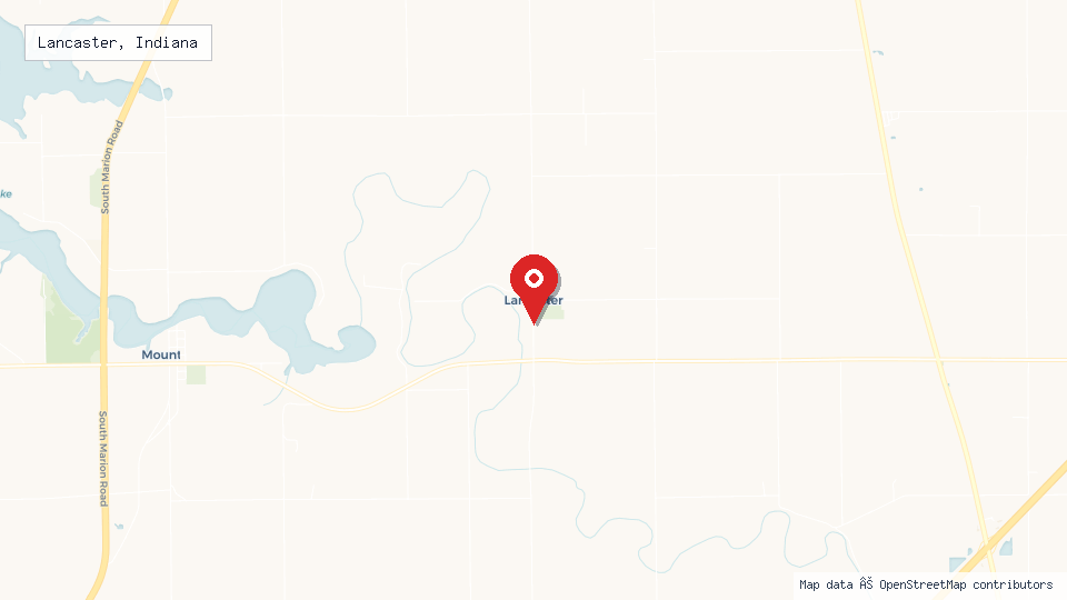 Street map of Lancaster, Indiana with location pin