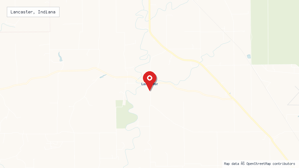 Street map of Lancaster, Indiana with location pin