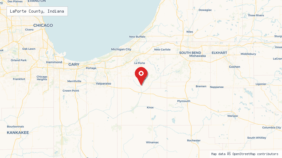 Street map of LaPorte County, Indiana with location pin
