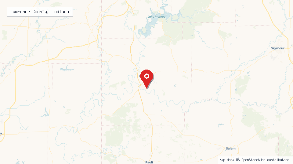 Street map of Lawrence County, Indiana with location pin