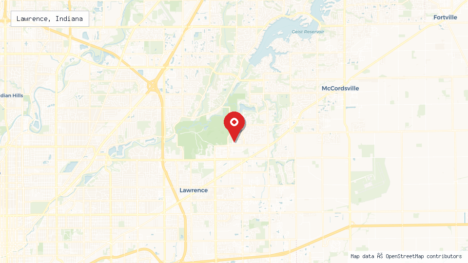 Street map of Lawrence, Indiana with location pin