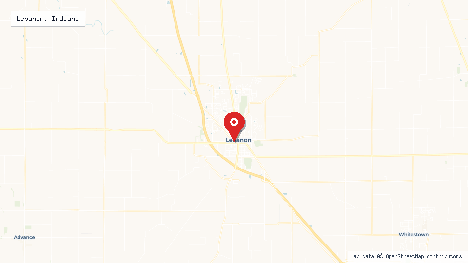 Street map of Lebanon, Indiana with location pin