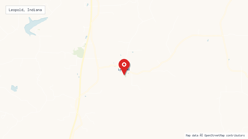 Street map of Leopold, Indiana with location pin