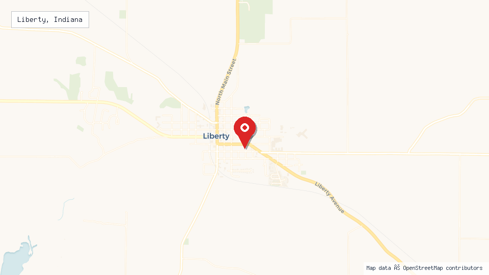 Street map of Liberty, Indiana with location pin
