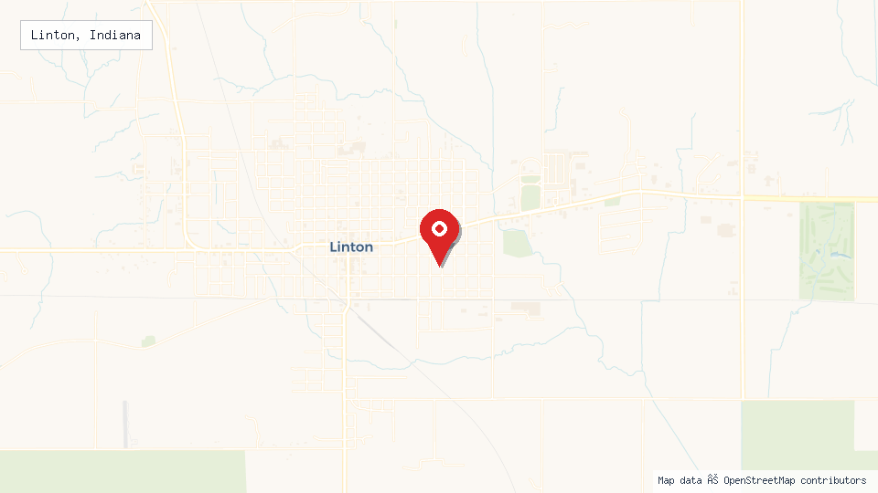 Street map of Linton, Indiana with location pin
