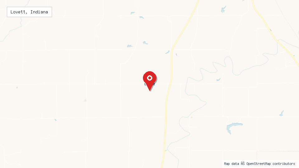 Street map of Lovett, Indiana with location pin