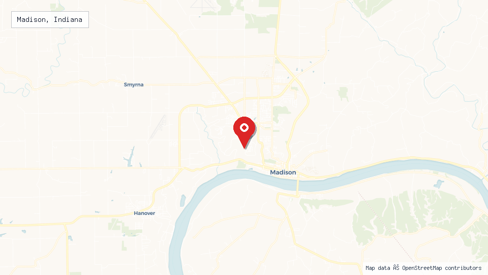 Street map of Madison, Indiana with location pin