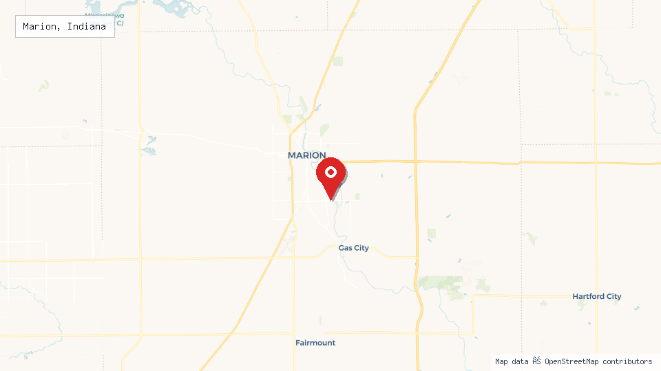 Street map of Marion, Indiana with location pin