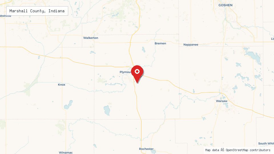 Street map of Marshall County, Indiana with location pin