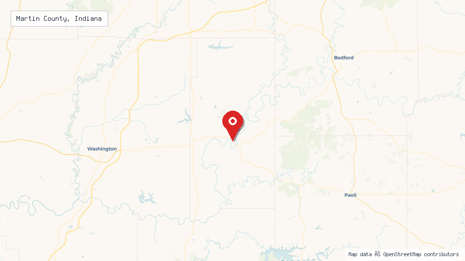 Street map of Martin County, Indiana with location pin