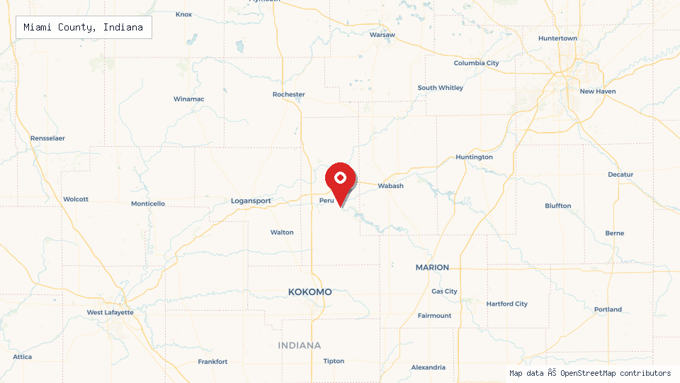 Street map of Miami County, Indiana with location pin